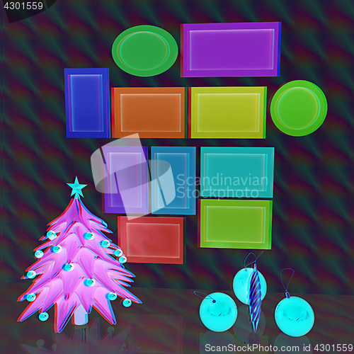 Image of Set of Christmas and New Year frames and Christmas tree. 3D rend