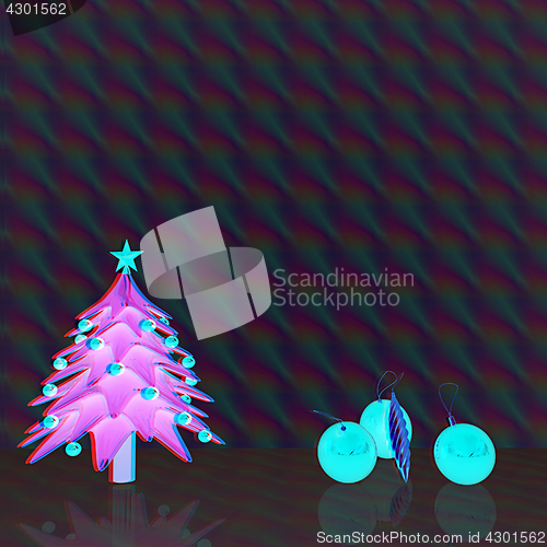 Image of Christmas tree. 3d illustration. Anaglyph. View with red/cyan gl