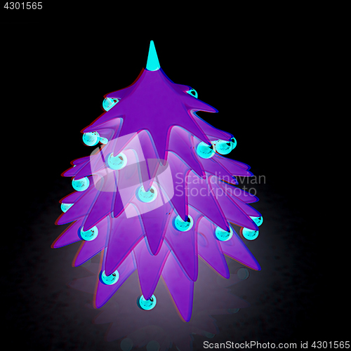 Image of Christmas tree. 3d illustration. Anaglyph. View with red/cyan gl