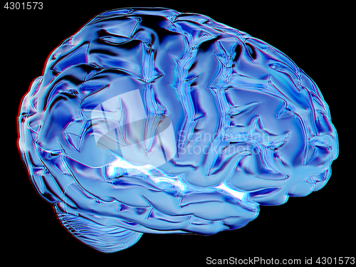 Image of Gold brain. 3d render. Anaglyph. View with red/cyan glasses to s