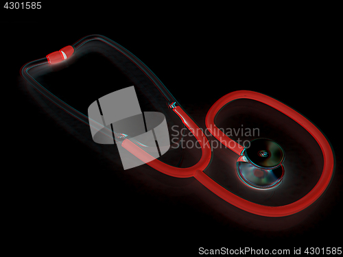 Image of stethoscope. 3d illustration. Anaglyph. View with red/cyan glass