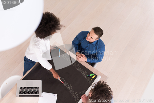 Image of top view of Multiethnic startup business team on meeting