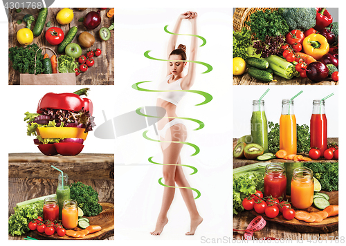 Image of Female body with a cycle arrows. Fat lose, healthy eating and nutrition concept.