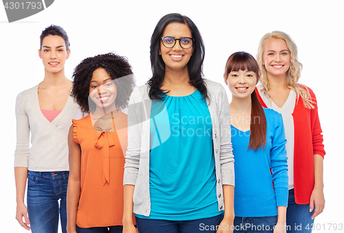 Image of international group of happy smiling women