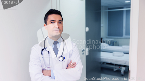 Image of doctor in white coat at hospital