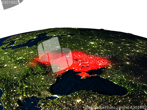 Image of Ukraine from space at night