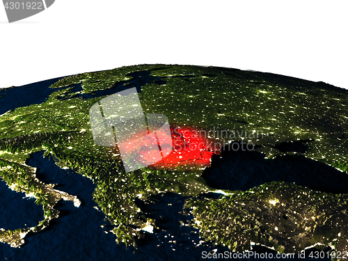 Image of Romania from space at night