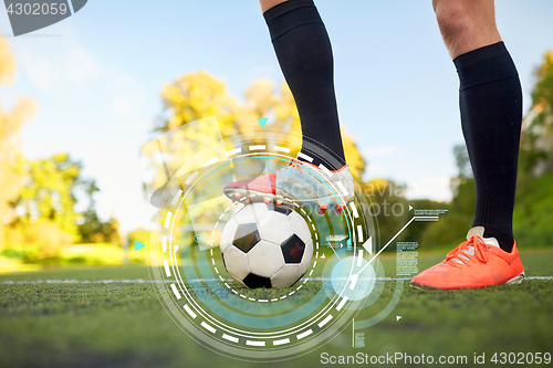 Image of soccer player playing with ball on football field