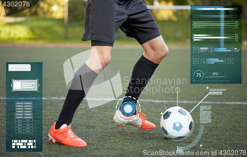 Image of soccer player playing with ball on football field