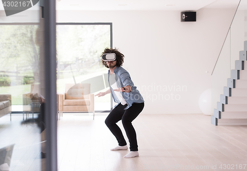 Image of man using VR-headset glasses of virtual reality