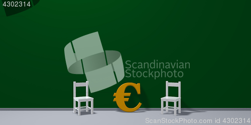 Image of two chairs and euro symbol - 3d rendering