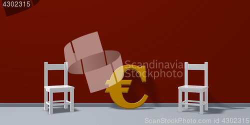 Image of two chairs and euro symbol - 3d rendering