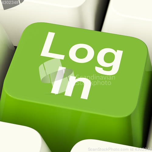 Image of Log In Computer Key Green Showing Access And Entering