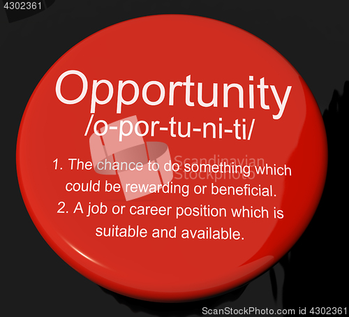 Image of Opportunity Definition Button Showing Chance Possibility Or Care