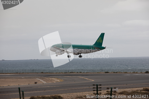 Image of ARECIFE, SPAIN - APRIL, 15 2017: AirBus A320 of Aer Lingus ready