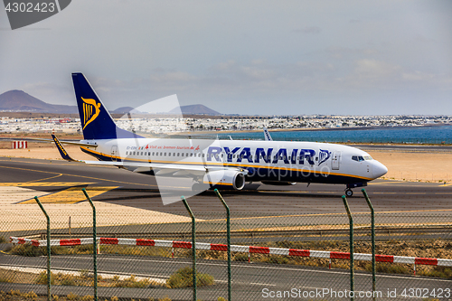 Image of ARECIFE, SPAIN - APRIL, 15 2017: Boeing 737-800 of RYANAIR with 