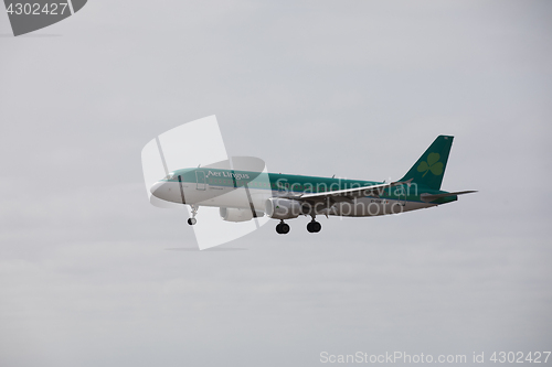 Image of ARECIFE, SPAIN - APRIL, 15 2017: AirBus A320 of Aer Lingus ready