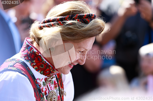 Image of LOEN, NORWAY - MAY, 20 2017: Queen Sonja of Norway at the openin