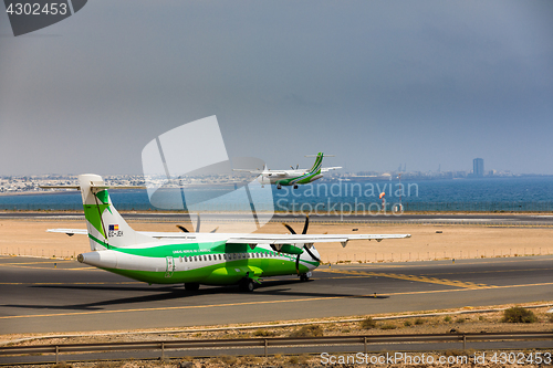 Image of ARECIFE, SPAIN - APRIL, 16 2017: ATR 72 of Binter with the regis