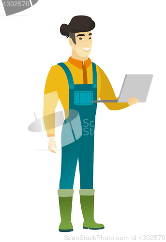 Image of Farmer using laptop vector illustration.