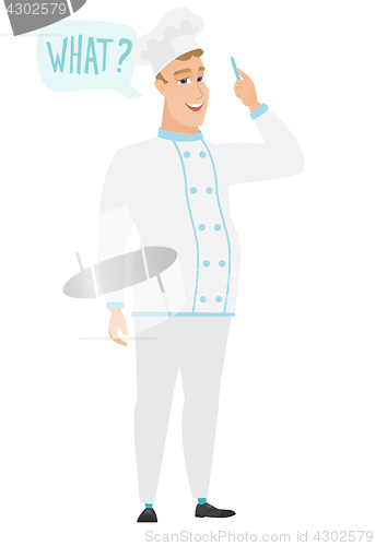 Image of Chef cook with question what in speech bubble.