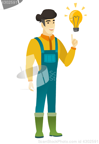 Image of Farmer pointing at bright idea light bulb.