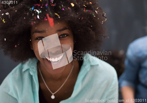 Image of confetti party multiethnic group of people