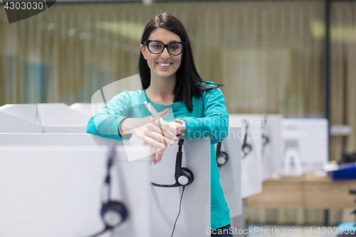 Image of female call centre operator doing her job