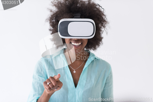 Image of black girl using VR headset glasses of virtual reality