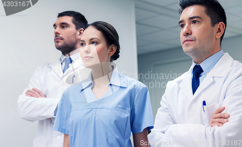 Image of group of medics or doctors at hospital