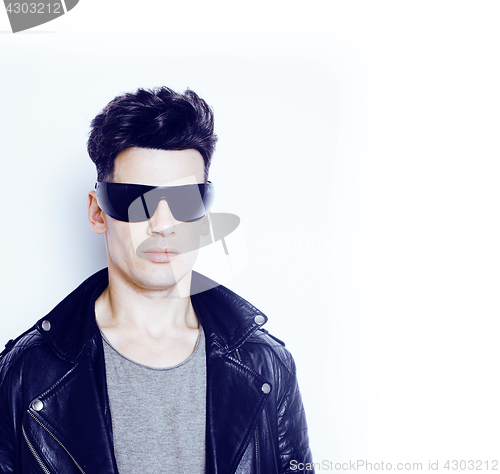 Image of young handsome modern man in sunglasses like robot, lifestyle fashion style people concept