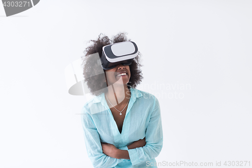 Image of black girl using VR headset glasses of virtual reality