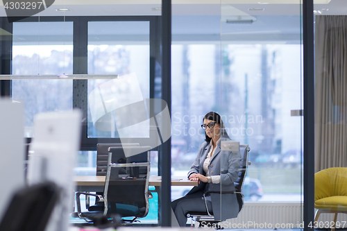 Image of Businesswoman using tablet