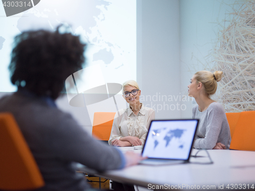 Image of Startup Business Team At A Meeting at modern night office buildi
