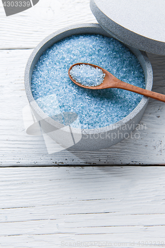 Image of Blue bath salt in bowl