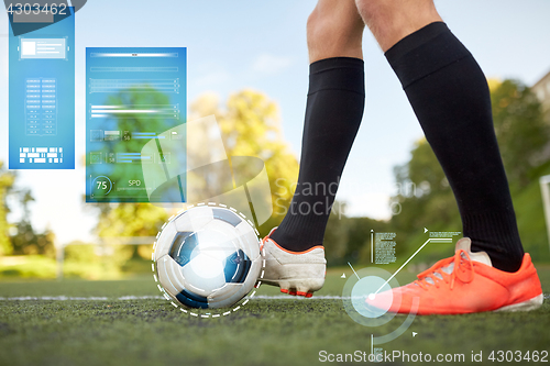 Image of soccer player playing with ball on football field