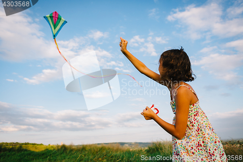 Image of Girl playing with kite in field