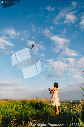 Image of Girl playing with kite in field