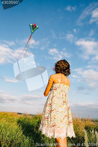 Image of Girl playing with kite in field