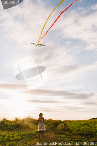 Image of Girl with kite on nature