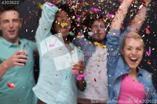 Image of confetti party multiethnic group of people