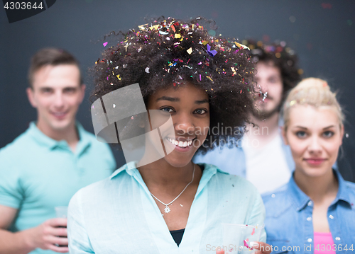 Image of confetti party multiethnic group of people