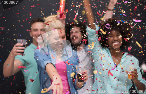 Image of confetti party multiethnic group of people