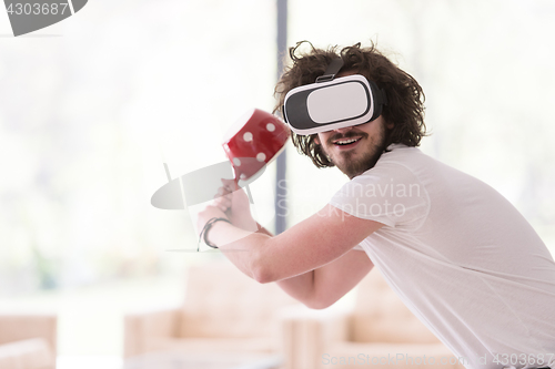 Image of man using VR-headset glasses of virtual reality