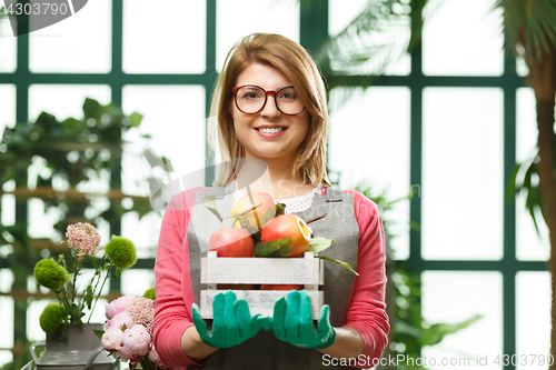 Image of Girl with box of apples