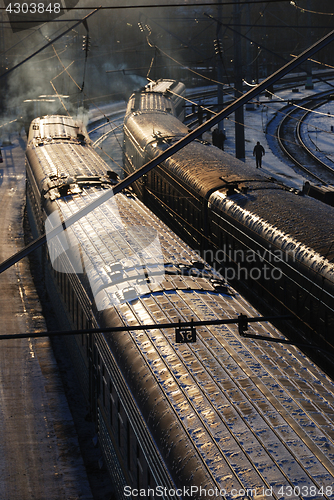 Image of railway station and wagons in winter