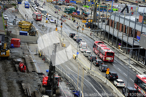 Image of STOCKHOLM, SWEDEN  – JUNE 16, 2017: Road traffic on the sectio