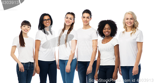 Image of international group of women in white t-shirts