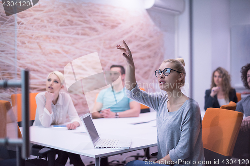 Image of Startup Business Team At A Meeting at modern night office buildi