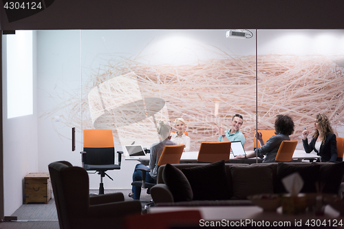 Image of Startup Business Team At A Meeting at modern night office buildi